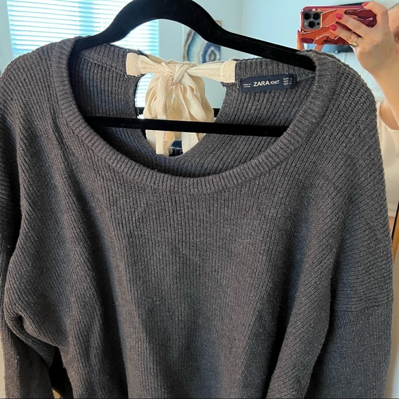ZARA Knit Grey Sweater Tie-Back - Super Soft - Picture 3 of 4